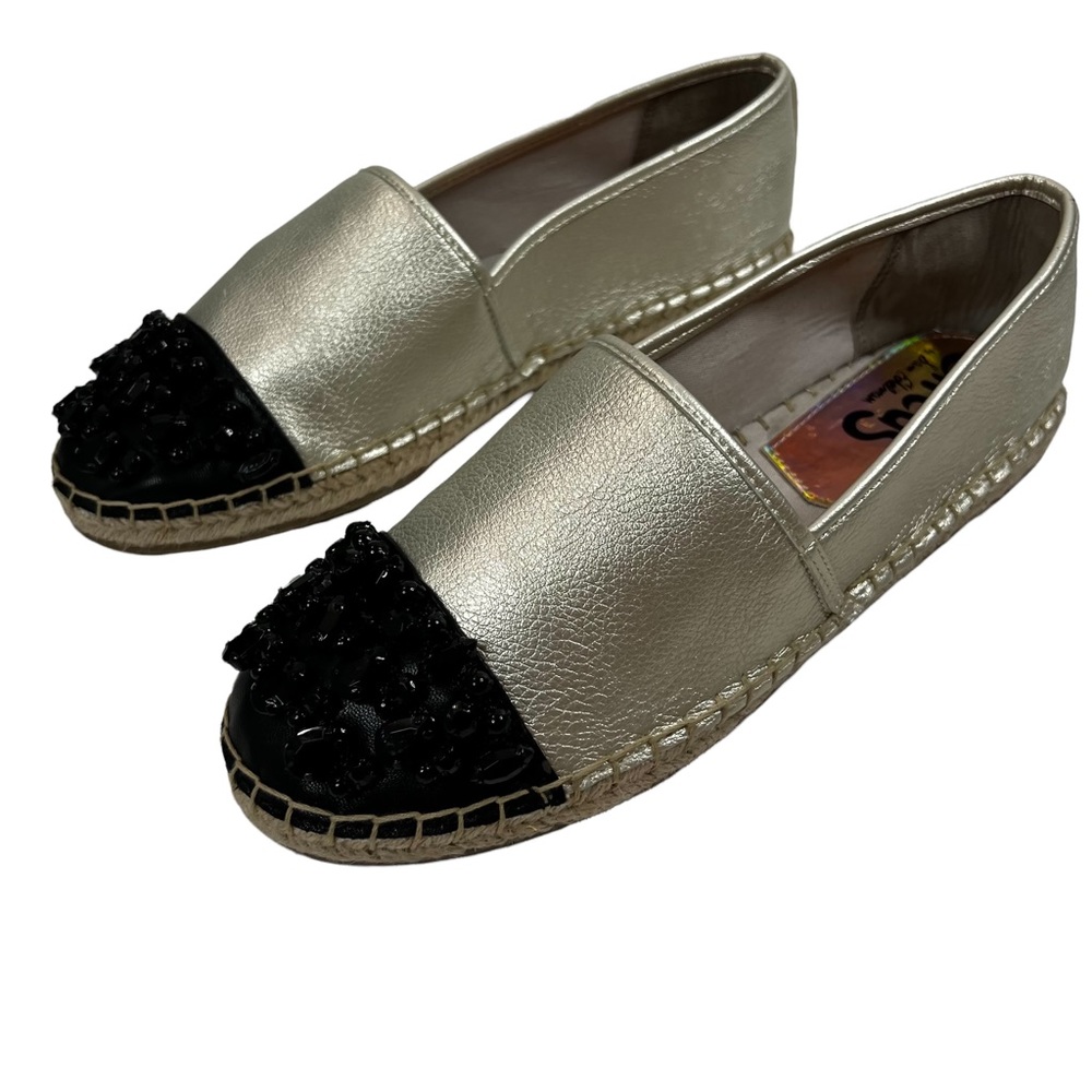 Circus Sam Edelman Loretta Size 9 Gold Metallic Black Embellished Espadrille - Picture 3 of 11